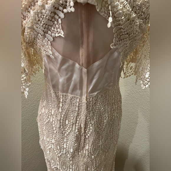 VTG House of Bianchi Tiered Lace Boho Tear Drop Layered Wedding Flapper Dress S - Picture 8 of 11